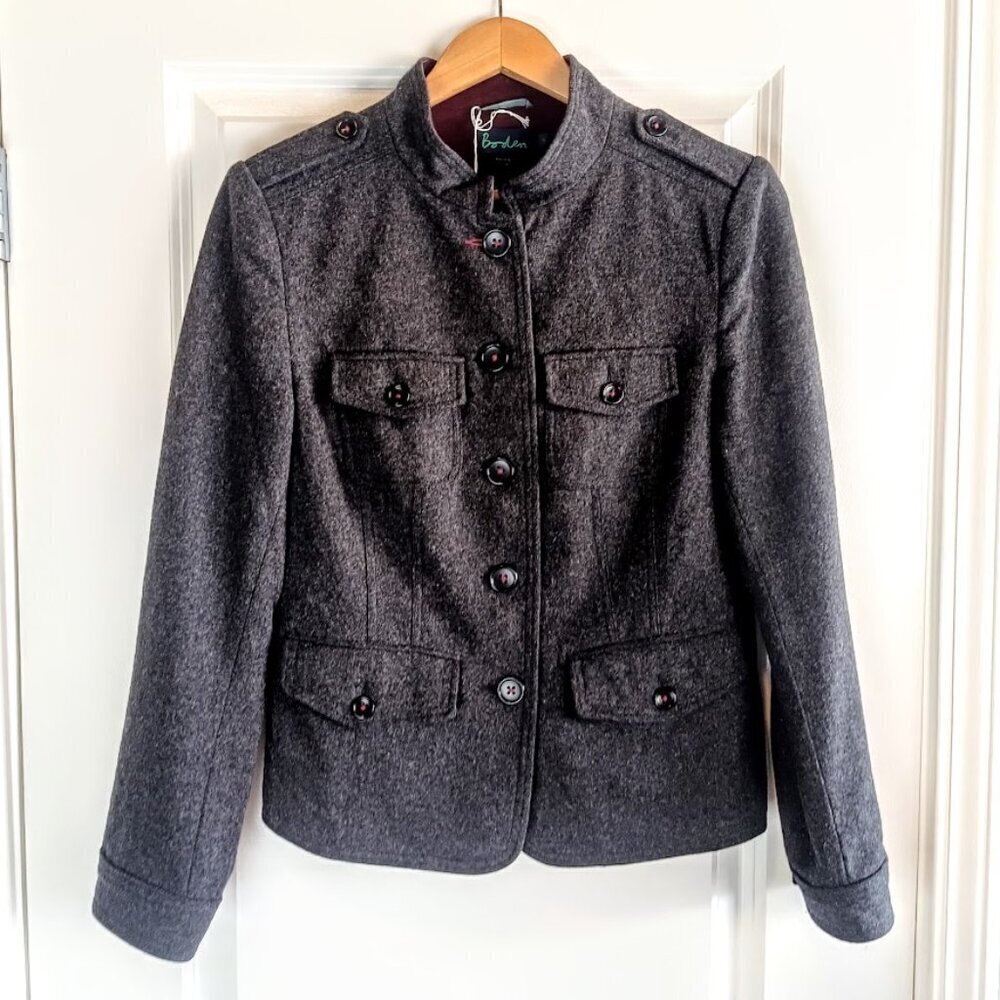 Boden Grey Wool Military Coat Jacket NWOT
